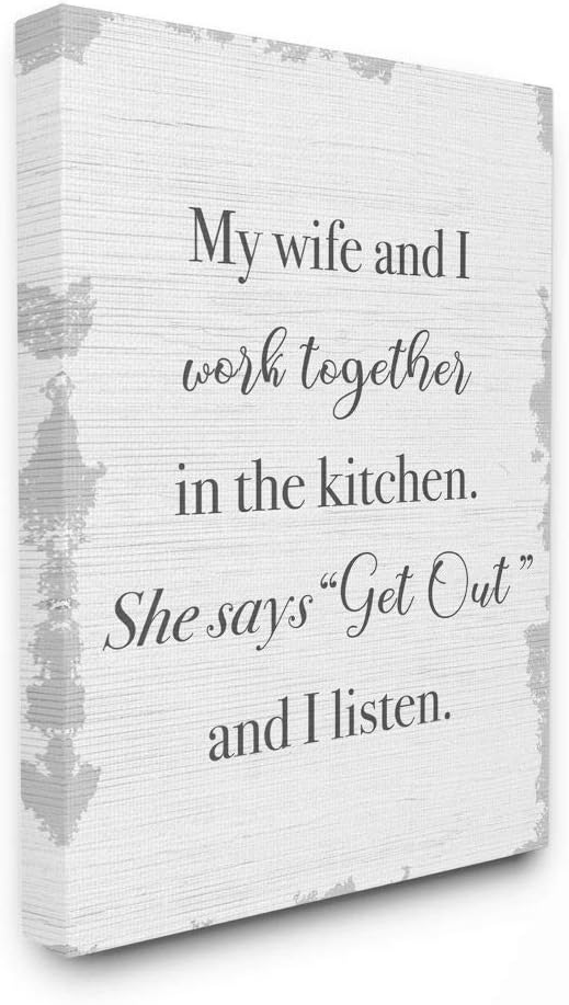 Stupell Industries We Work Together in The Kitchen Funny Couple Phrase Wall Art, 16x20, Off- White