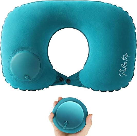 Ultralight Inflatable Travel Pillow Neck Pillow Press to Inflate Compressible Lumbar Support while Camp Travel Cars Office Home PeacockBlue