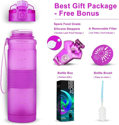 ZORRI 14/17/ 24/32 OZ Water Bottles, BPA Free Tritan Lightweight Leak Proof Sport Bottle with Brush, Lock Feature, Track Marker, and Flip Lid for Kids School, Fitness, Office, Sports & Outdoors