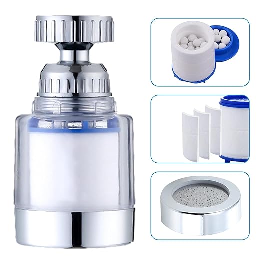 Sink Filter Water Faucet, Transparent 360 Degree Rotating Water Filter Removes Chlorine, Fluorine, Heavy Metals and Hard Water, Multipurpose Water Purifier for Home, Kitchen Faucet Mount Filters