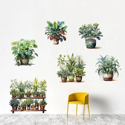 Tropical Plants Wall Stickers Green Potted Plant Wall Decals Removable DIY Art Murals for Family Living Room Background Wall Decoration Kids Bedroom Kitchen Office Girl Room Wallpaper-color A