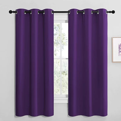 NICETOWN Kitchen Short Blackout Curtains, Home Decoration Thermal Insulated Solid Ring Top Blackout Curtains/Drapes for Bedroom(Set of 2, 42 x 68 Inch, Royal Purple)