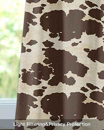 Vandarllin Brown Cowhide Cow Print Kitchen Curtains Valances for Windows Graffie Rod Pocket Window Treatment for Kitchen/Living Room/Bedroom/Bathroom,42" X 18" -1 Panel,