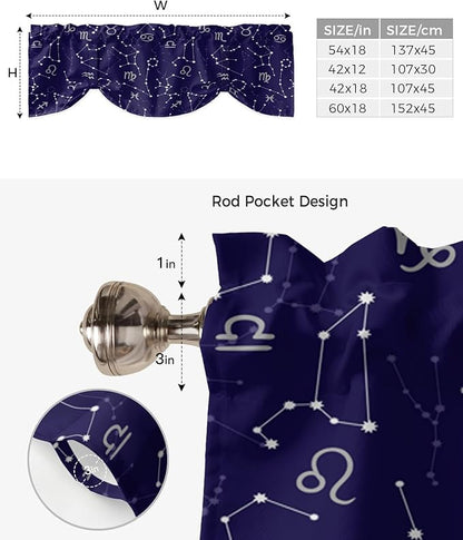 Tie Up Valance for Kitchen Living Room Farmhouse - Evolution of the Universe Constellation Astrology Rod Pocket Adjustable Tie-up Shade Valance for Small Window, Balloon Drape Valance 54x18 inches