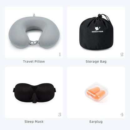 Travel Pillow, Cooling Neck Pillow Airplane Memory Foam with Sleep Mask Earplugs, Soft & Support Airplane Pillow for Travelling Plane Car Train Home Use, Grey