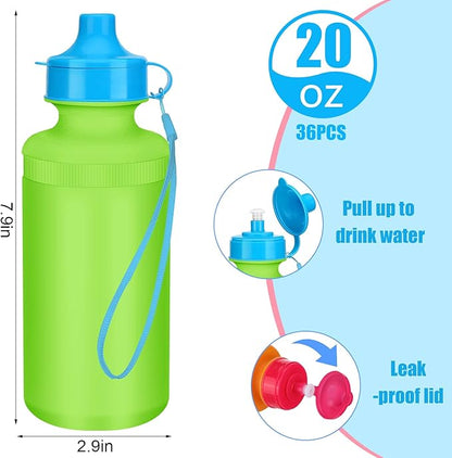 Zubebe 36 Pcs Sports Water Bottles Bulk 20 oz Squeeze Reusable Plastic Water Bottle with Nylon Strap Blank DIY Water Bottles for Kids Adults School Thanks Gift Outdoor Sport Fitness