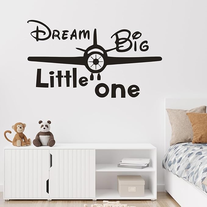 Airplane Wall Sticker, Dream Big Little One Inspirational Quote Wall Decor Stickers Removable DIY Aircraft Wall Decal for Living Room Bedroom Home Decor, Gift Wallpaper Mural for Boys, Girls, Kids