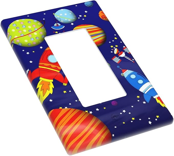 Space Astronaut Single Rocker Light Switch Wall Plate Cover Decorative 1-Gang for Outlet Boys Kids Room Bathroom Bedroom Home Kitchen One Decora Receptacle Polycarbonate Power Gear 4.5" x 2.76"