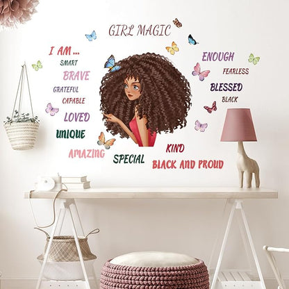 Black Girl Butterfly Wall Decals African Girl Inspirational Words Wall Stickers Inspirational Home Afro Kid Room Decoration Bedroom Playroom Art Gift