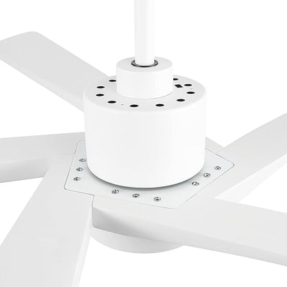 WINGBO 54" DC Ceiling Fan with Lights and Remote Control, 5 Carved Wood Blades, 6-Speed Reversible DC Motor, White Ceiling Fan for Bedroom Living Room Kitchen, ETL Listed