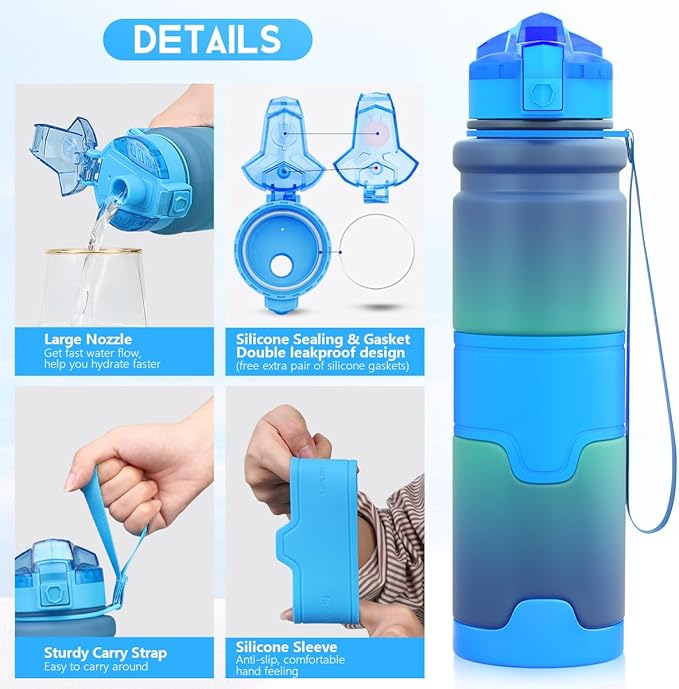 ZORRI 14/17/ 24/32 OZ Water Bottles, BPA Free Tritan Lightweight Leak Proof Sport Bottle with Brush, Lock Feature, Track Marker, and Flip Lid for Kids School, Fitness, Office, Sports & Outdoors