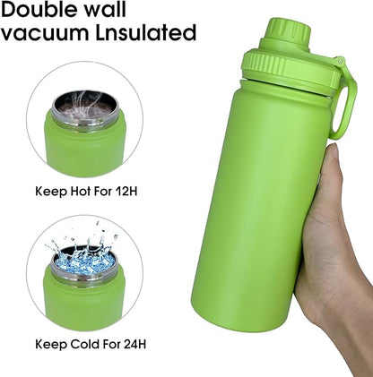 18oz Insulated Water Bottle ，Stainless Steel Sports Water Cup Flask with 2 Lids, Wide Mouth Travel Thermal Mug,Outdoor Sports Bottle（Lemon Green）