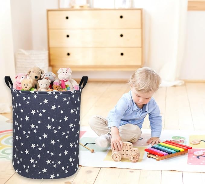 Star Laundry Hamper,Kids Laundry Basket CollapsibleBoys and Girls Storage Baskets for Home Decor,Office,Toy Organizer,(Blue Star)