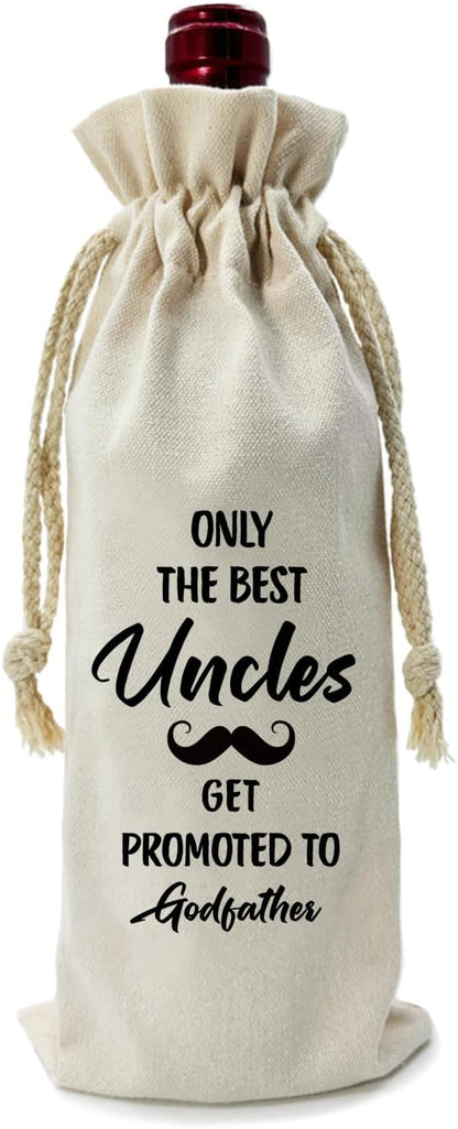 ZHANTUONE，Only the Best Uncles Promoted to Godfather,Father's Day Gifts,Funny party Wine Bags,Drawstring Polyester Cotton Cloth Wine Bag,Gift for Godfather Godparents Baptism Gift