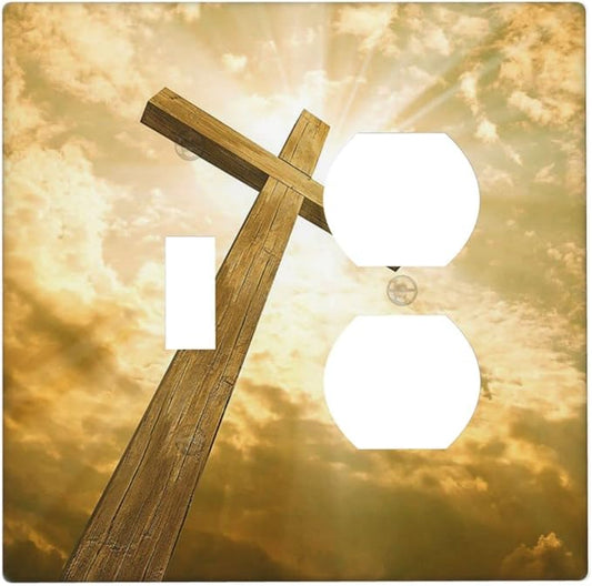 Christ Jesus Cross Sky Decorative Combo 1 Toggle Duplex Outlet Light Switch Cover Wall Plate 2 Gang for Electrical Kitchen Living Room Bedroom Bathroom Home Novelty Decorate