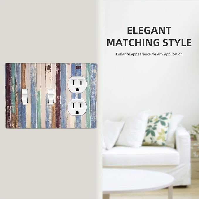 Vintage Wood Texture Farmhouse Decorative Combo 2 Toggle Duplex Outlet Light Switch Cover Wall Plate 3 Gang for Electrical Kitchen Living Room Bedroom Bathroom Home Novelty Decorate