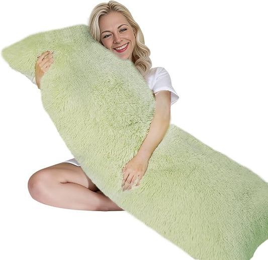 ZonLi Fluffy Body Pillow, Full Body Pillows for Adults, Long Pillow for Sleeping with Removable Cover and Adjustable Filling for Side Sleeper & Pregnancy, Large and Firm, Machine Washable (Green)