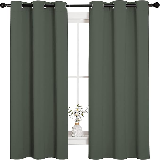 NICETOWN Blackout Curtain Panels, Home Decoration Thermal Insulated Solid Grommet Blackout Drape for Dining Room (Dark Mallard, 1 Pair, 42 by 63-Inch)