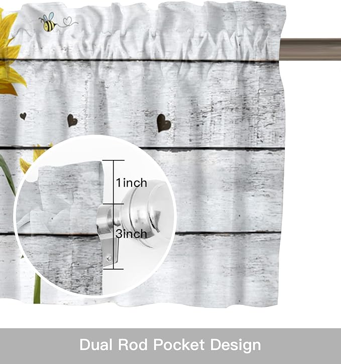 Sunflower Kitchen Curtains Valances for Windows Farmhouse Rustic Vintage Wood Rod Pocket Window Treatment for Kitchen/Living Room/Bedroom/Bathroom,60" X 18" -1 Panel, You are My Sunshine