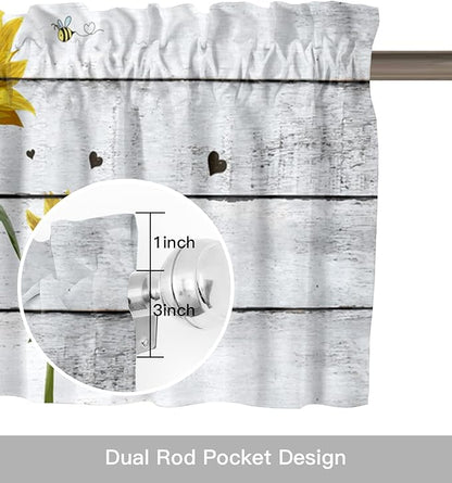 Sunflower Kitchen Curtains Valances for Windows Farmhouse Rustic Vintage Wood Rod Pocket Window Treatment for Kitchen/Living Room/Bedroom/Bathroom,60" X 18" -1 Panel, You are My Sunshine