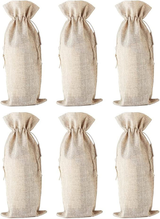 10 Pcs Burlap Wine Bags Wine Bottle Gift Pouches Single Wine Carrying Bag with Drawstring Wine Bottle Covers Pouches for Christmas