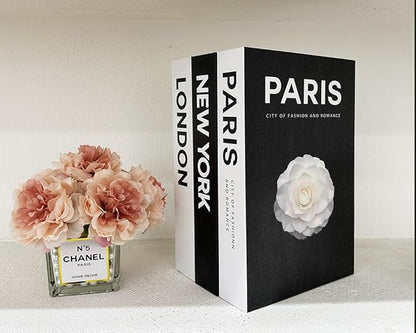 Neutral Home Books Decor Display for Living Room and Office,Paris London New York Fashion Decorative Book Hardcover Fake Decorative Books for Coffee Tables and Shelves Book Decor(Black)