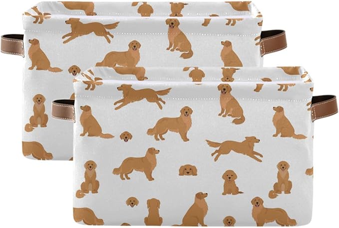 Wamika Golden Retriever Dog Storage Basket Fabric Pet Toys Baskets Cute Puppy Dogs Open Home Storage Bins Boxes Foldable Organizer Bag for Pet Bathroom Shelf Closet Baskets 16×12×8 Inches