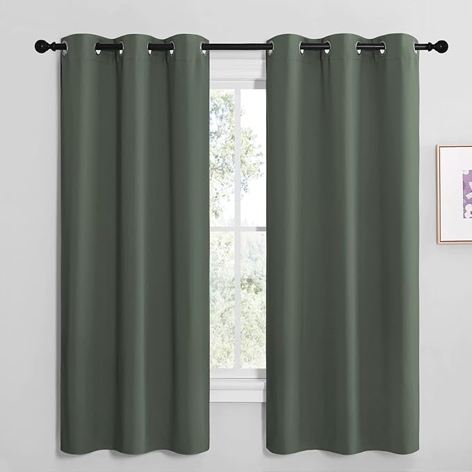 NICETOWN Blackout Curtain Panels, Home Decoration Thermal Insulated Solid Grommet Blackout Drape for Dining Room (Dark Mallard, 1 Pair, 42 by 68-Inch)