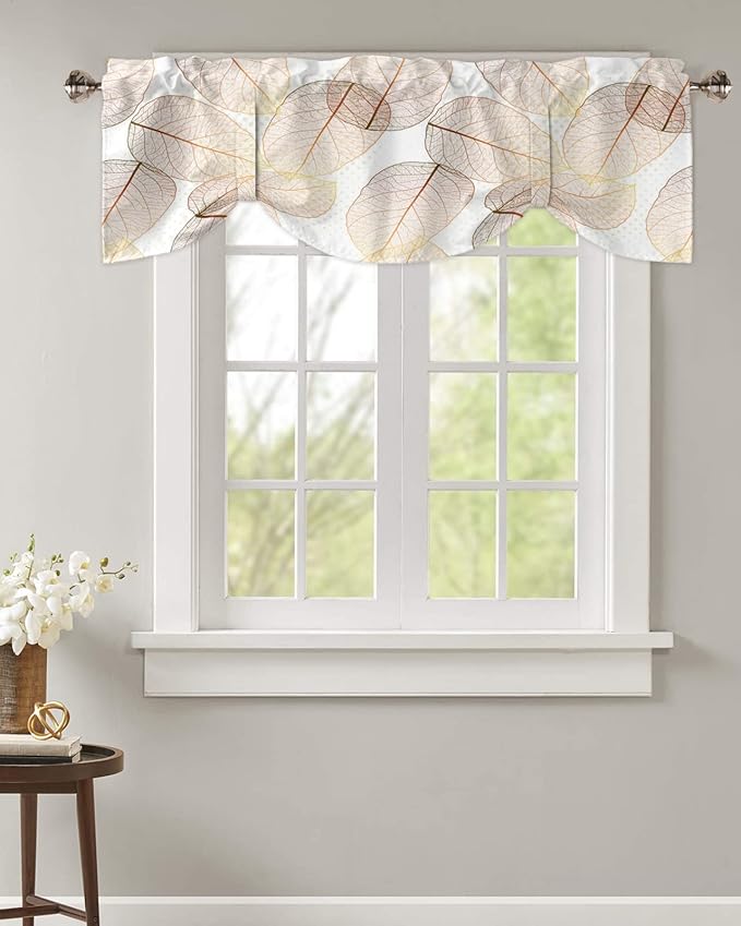 Tie Up Valance for Kitchen Living Room Farmhouse - Leaf Specimen Rod Pocket Adjustable Tie-up Shade Valance for Small Window, Window Valance Balloon Drape for Bathroom 60x18 inches