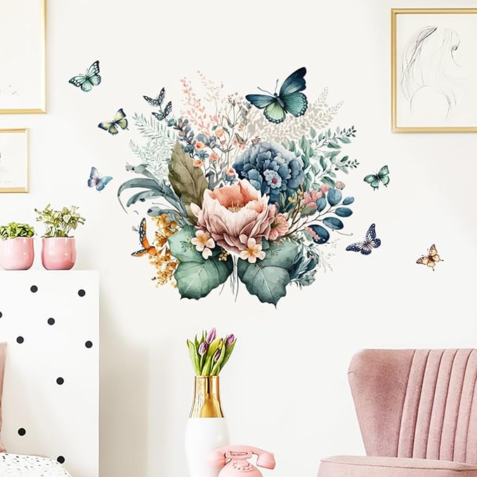 Vibrant Butterfly & Flower Wall Decals - 90cm x 30cm Sheet for Home, Office, & DIY Decor