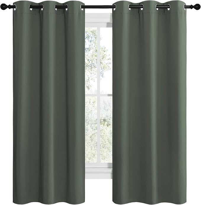 NICETOWN Blackout Curtain Panels, Home Decoration Thermal Insulated Solid Grommet Blackout Drape for Dining Room (Dark Mallard, 1 Pair, 42 by 68-Inch)