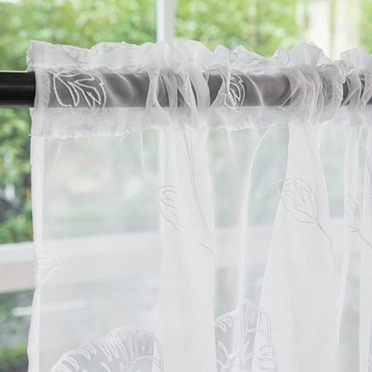 Windows Embroider-Spray Sheer White Curtains 84 Inches Length 2 Panels Voile Light Filtering Sheer Curtains Panel Basic Rod Pocket Sheer for Bedroom Living Room Children Room Kitchen Yard