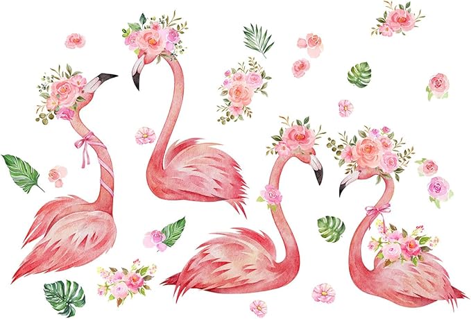 Pink Flamingo Wall Decals - Stylish Bird and Flower Stickers for Home Decor