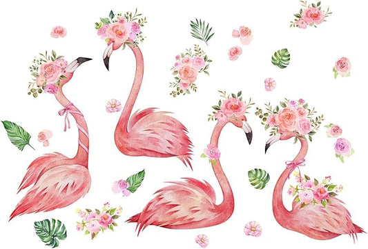 Pink Flamingo Wall Decals - Stylish Bird and Flower Stickers for Home Decor