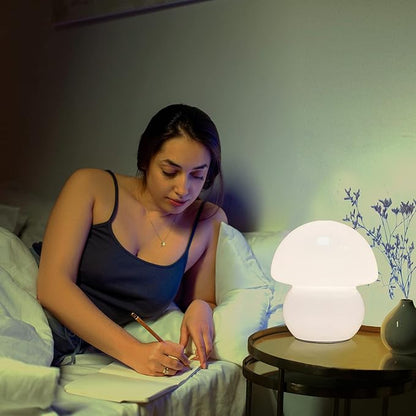 Mushroom Lamp, Small Clear Glass Table Lamp, Cute Little Milk White Translucent Nightstand Lamp for Bedroom, Bedside, Living Room, Murano Style Aesthetic Dome Lamp for Home Decor Gift