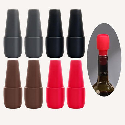 Wine Stopper for Keeping Wine & Champagne Fresh, 8PCS Reusable Silicone Wine Sealer for Wine Bottles, Wine Bottle & Beverage Stopper for Home Use.