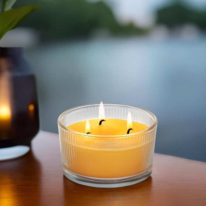 3-Wick Beeswax Candle in Glass, Elegant and Natural Home Lighting,Unscented Beeswax-Raw, 4.7oz