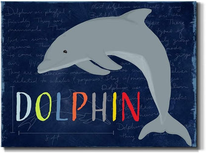 Renditions Gallery Canvas Animal Wall Art Home Paintings & Prints Blue Playful Dolphin Modern Abstract Vibrant Canvas Wall Hanging Decorations for Kids Bedroom Nursery - 32"x48" LT33