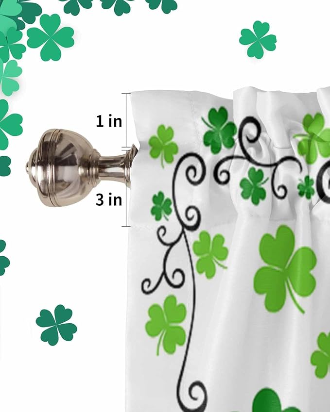 Vandarllin St. Patrick's Day Kitchen Curtains Valances for Windows Green Shamrock Irish Clover Rod Pocket Window Treatment for Kitchen/Living Room/Bedroom/Bathroom, 42" X 18", Seasonal Spring Holiday