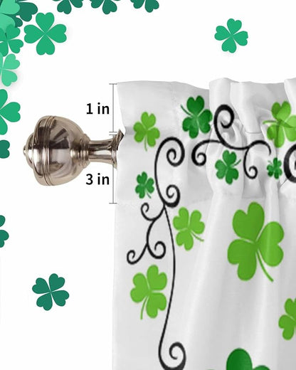 Vandarllin St. Patrick's Day Kitchen Curtains Valances for Windows Green Shamrock Irish Clover Rod Pocket Window Treatment for Kitchen/Living Room/Bedroom/Bathroom, 42" X 18", Seasonal Spring Holiday