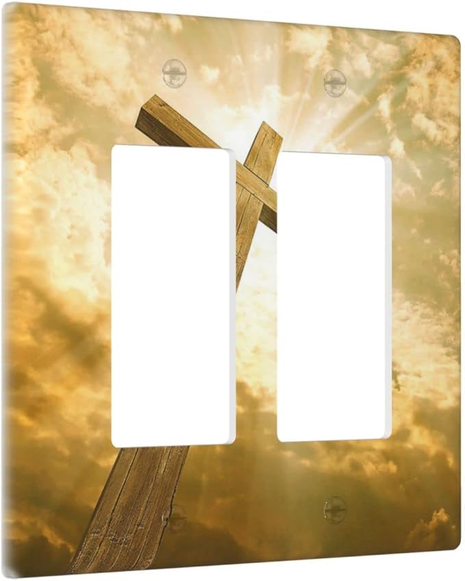 Christ Jesus Cross Sky Decorative Light Switch Cover Wall Plate 2 Rocker Double Gang Two Decora for Outlet Kitchen Living Room Bedroom Bathroom Home Novelty Receptacle Decorate