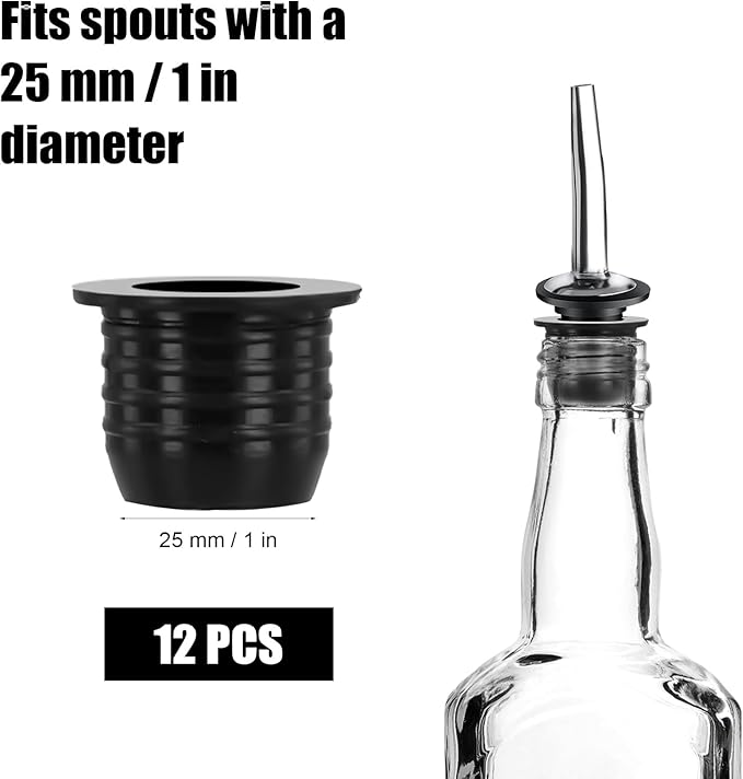 12pcs Liquor Pourer Adapters, Silicone Liquor Bottles Adapters Leak-Proof Fits Large Liquor Bottles and Olive Oil Bottles up to 1 Inch/25mm Neck Converts Any Spout into a Large Pour Spout