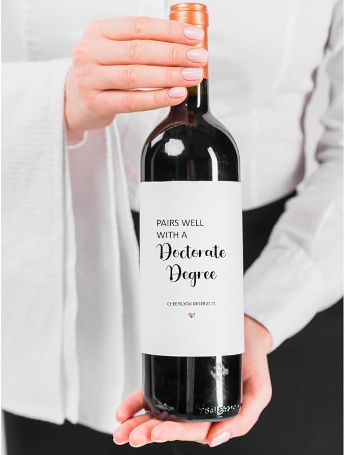 12 Pcs Doctorate Degree Wine Labels Graduation Wine Bottle Stickers Funny Doctorate Grad Gifts Wine Labels for Bottles Gifts for Women Men