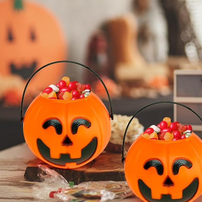 10 Pcs Halloween Candy Bucket Plastic Mini Candy Pumpkin Bucket Pumpkin Candy Bucket with Handle Trick or Treat Bucket for Halloween Party Decorations Supplies, 2.7in