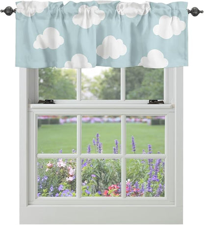 Vandarllin Kids Kitchen Curtains Valances for Windows Blue White Cloud Cartoon Rod Pocket Window Treatment for Kitchen/Living Room/Bedroom/Bathroom,42" X 18" -1 Panel,