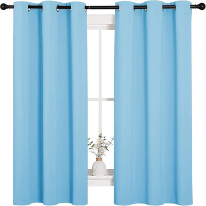 NICETOWN Home Fashion Thermal Insulated Solid Grommet Blackout Curtain Panels for Bedroom (1 Pair, 42 inches Wide by 63 inches Long, Blue)