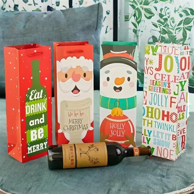 12pc, Christmas Decoration Supplies Cartoon Old Man Paper Bag Red Wine Bag Wine Bottle Bag Restaurant Hotel Dining Table Decoration Supplies