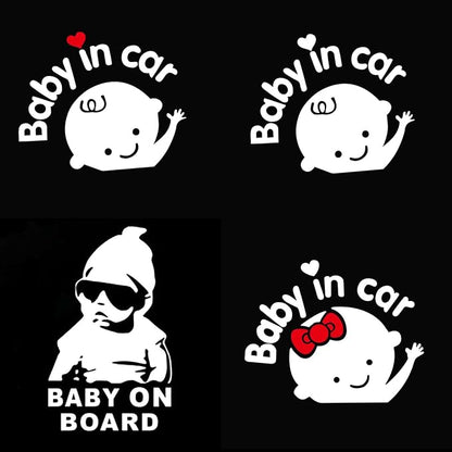 【Baby in Car 】Stickers for Car & 【Baby on Board 】Decals for Cars, Baby Safety Car Signs, Funny Baby Car Stickers (4Pcs White)