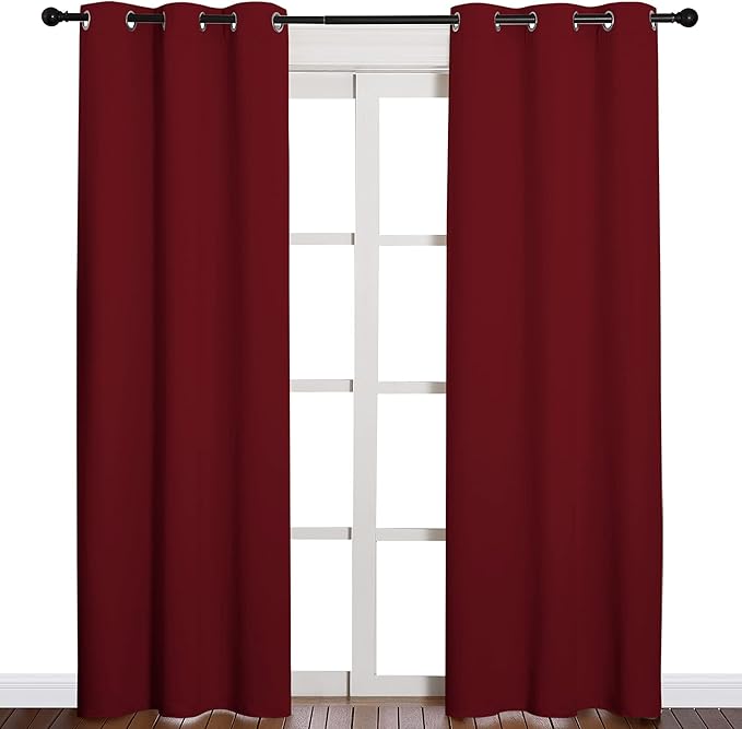 NICETOWN Home Decorations Thermal Insulated Solid Grommet Top Blackout Living Room Curtains/Drapes for Christmas & Thanksgiving Gift (1 Pair, 42 x 84 inches, Burgundy Red)