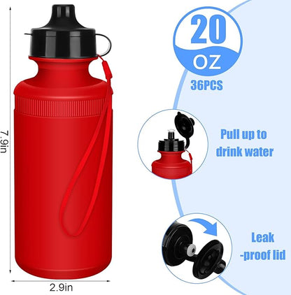 Zubebe 36 Pcs Sports Water Bottles Bulk 20 oz Squeeze Reusable Plastic Water Bottle with Nylon Strap Blank DIY Water Bottles for Kids Adults School Thanks Gift Outdoor Sport Fitness